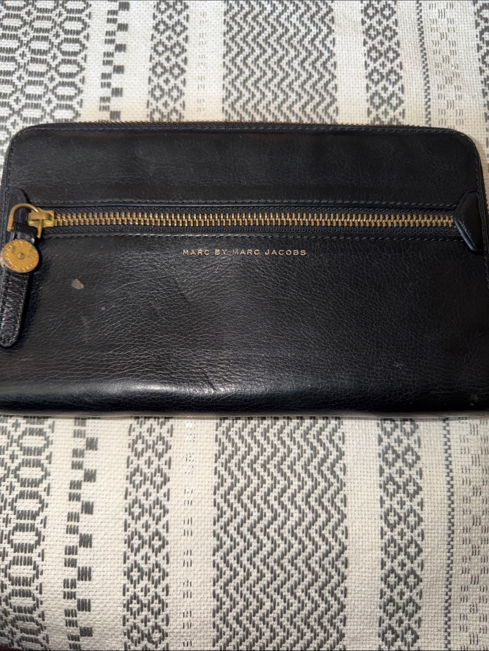 Marc by Marc Jacobs Black Leather Zip-Around Wallet with Gold Hardware